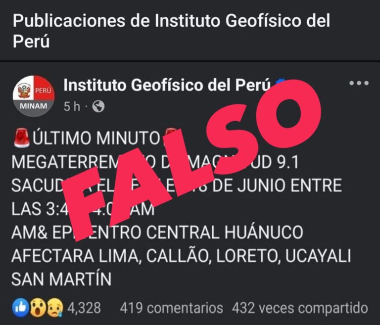Una publicación viral alertando sobre un “megaterremoto” surgió tras el reciente sismo en Lima